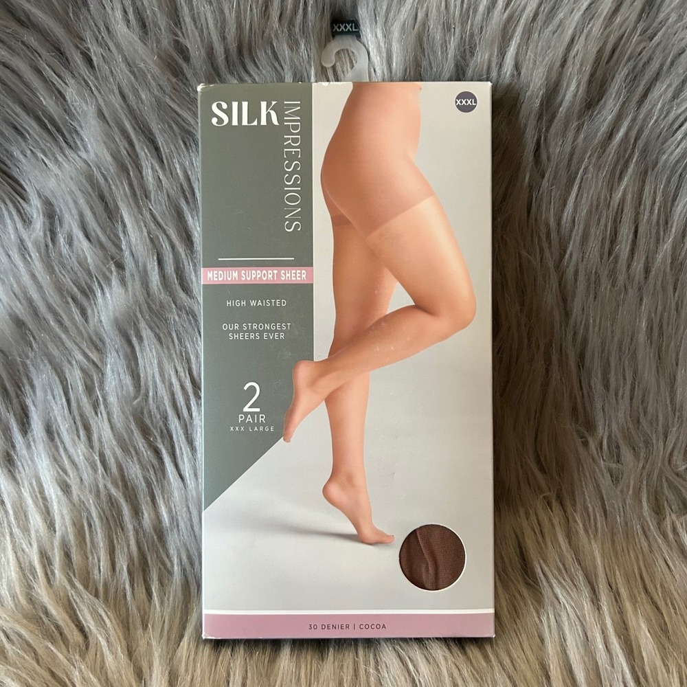 Silk Impressions Medium Support‎ Sheer Tights Women Size XXXL Cocoa High Waisted